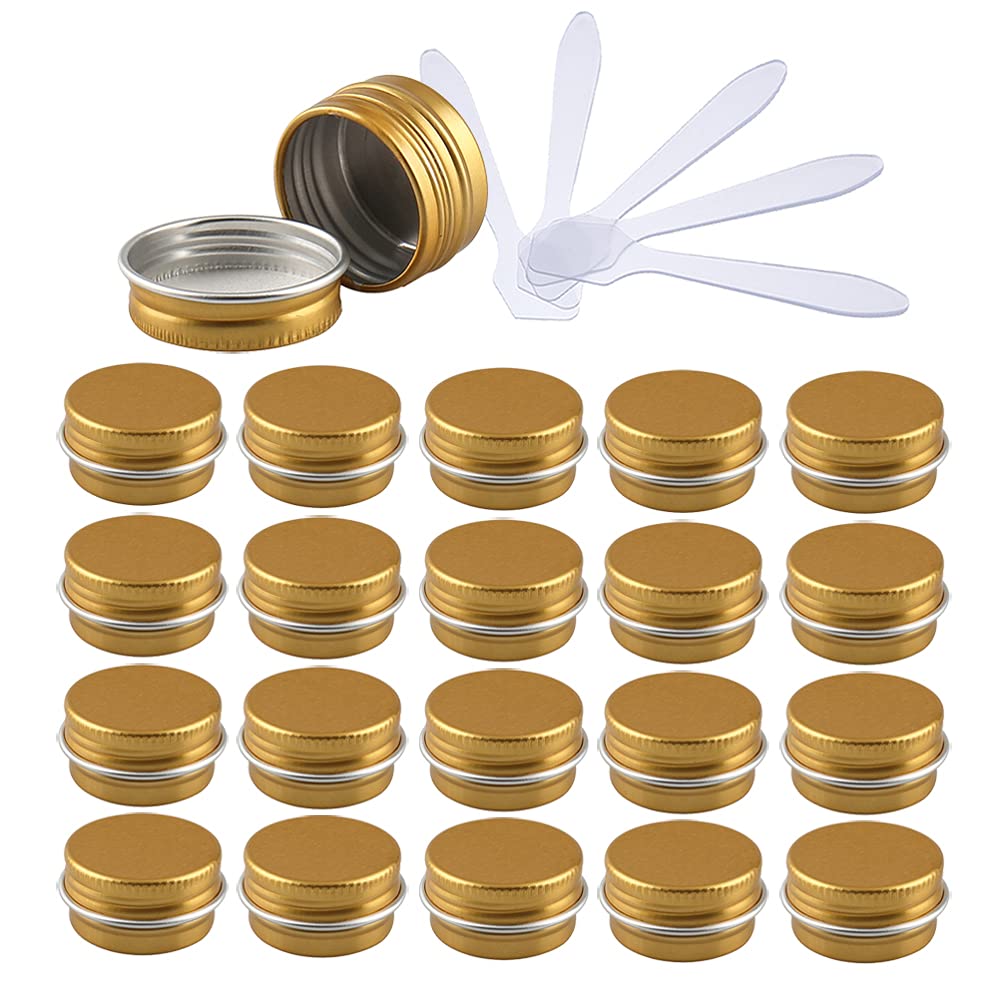 Zeoabsy Gold Pack Of 96, Empty 5Ml Aluminium Tins With Screw Lids Round Cosmetics Containers Pots Storage Jars For Lip Balm Diy Candle Salve Powder Crafts With 12 Spatula