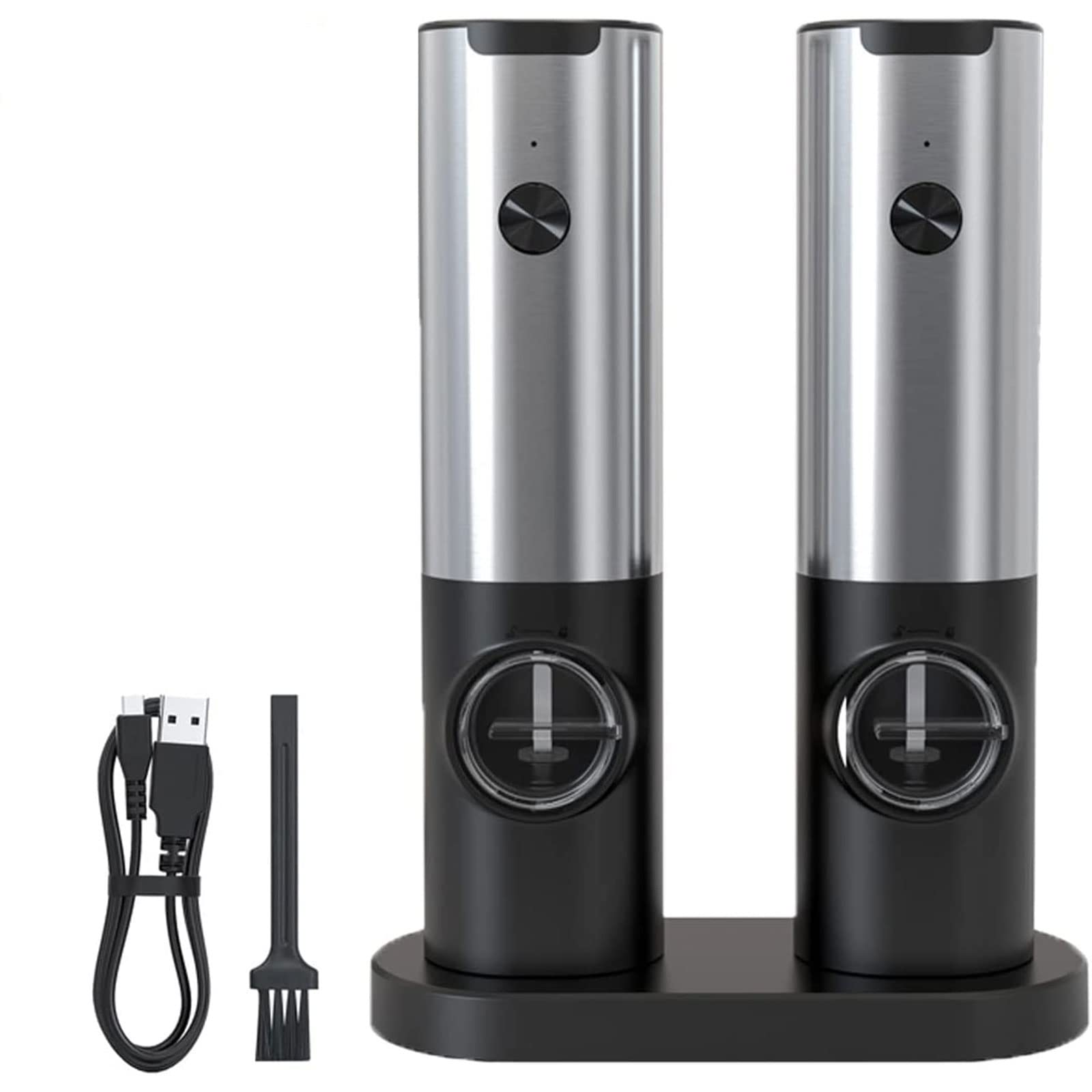 Elnwnnkc Rechargeable Salt and Pepper Mill with Charging Base Adjustable Coarseness Electric Pepper Grinders Electric Salt Mills Rechargeable and Grinder Set with Light