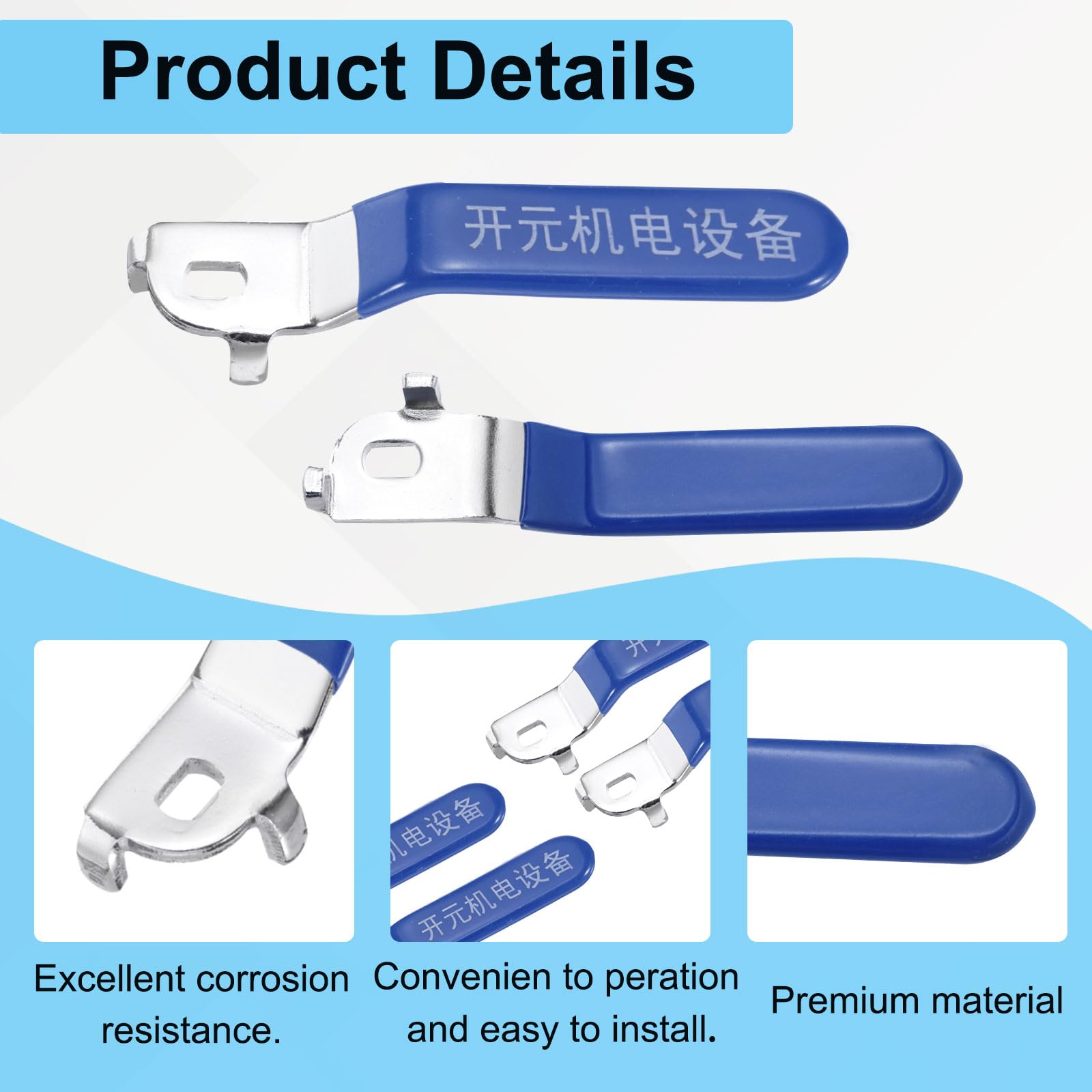 PATIKIL Lever Handle for Ball Valve 3pcs Metal Valve Handle Total Length 103mm with Hole Size 8x5x3mm for Outdoor Faucet Replacement Repair Hose Bib Blue - Image 3