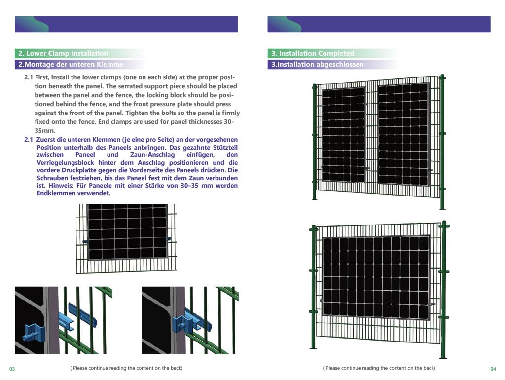 PV Zaunklemmen Set 4 Stück schwarz – Solarzaun/Balkonkraftwerk Halterung für Doppelstabmatte 6/5/6 & 8/6/8 – Direktmontage am Modulrahmen ohne Schiene – Edelstahl/Alu