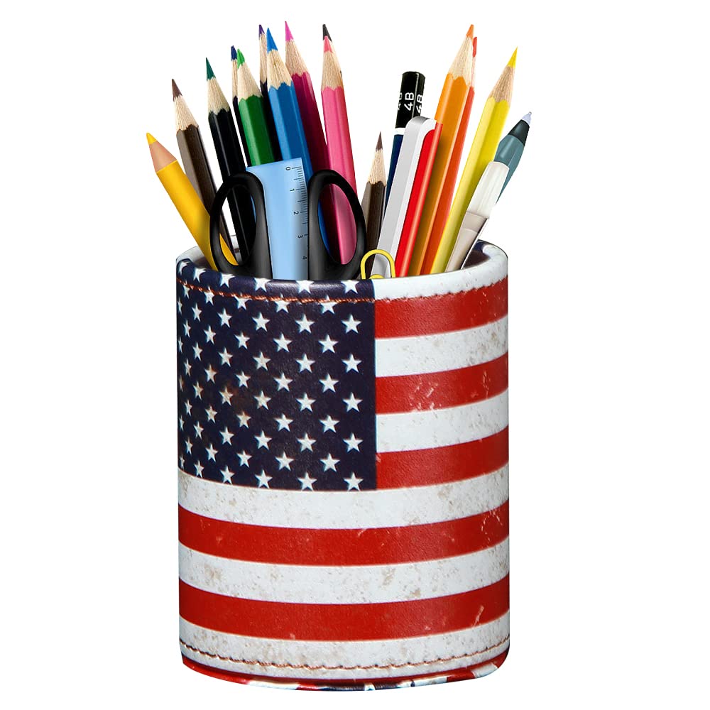 BIBELUN Pen Holder for Desk Cute, Desk Organizers and Workspace Accessories Storage, Pencil Holder Cup for Makeup Brush/Art Supplies/Stationery, Decorative Aesthetic Office Organization, PU Leather