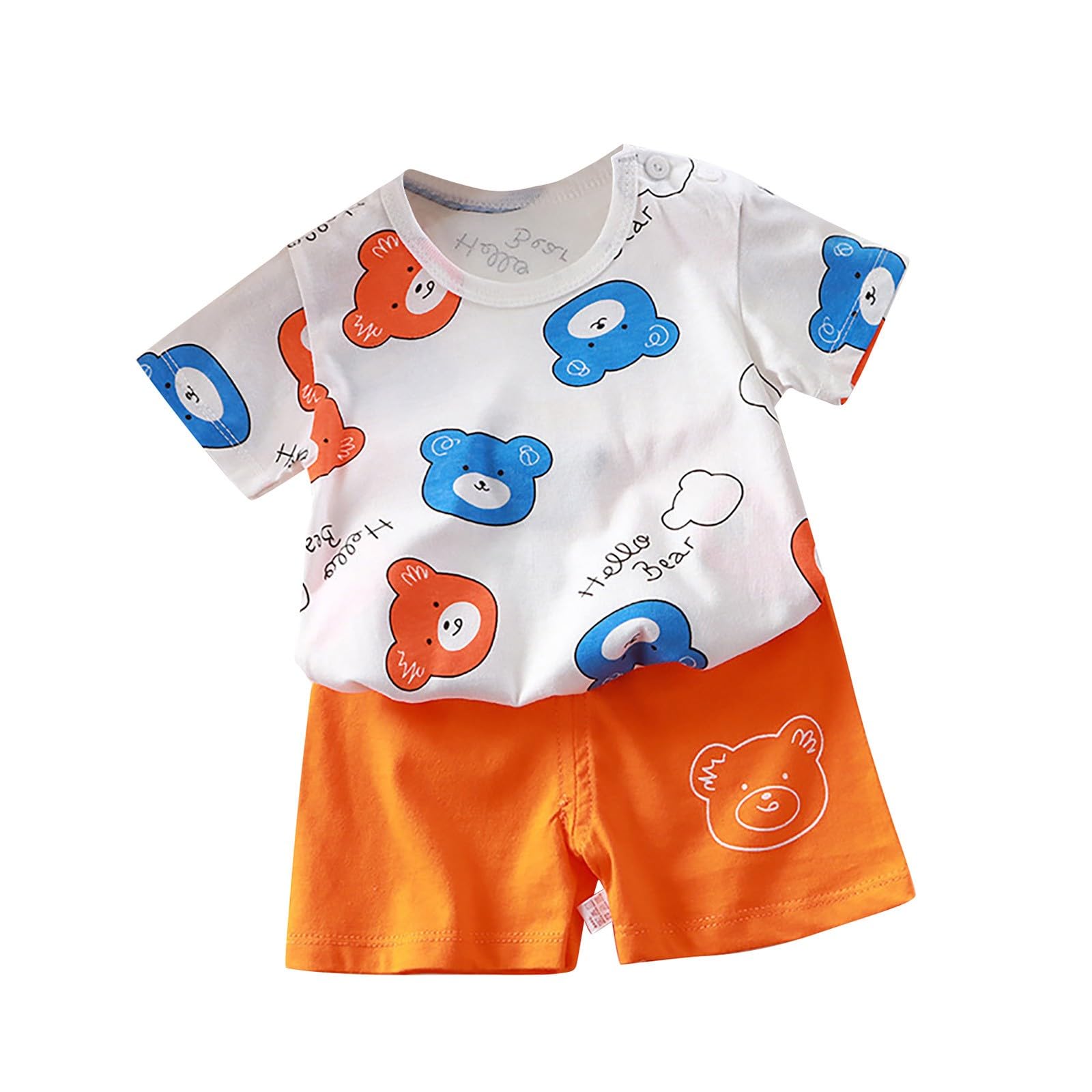Conjunto de 2 piezas para bebé y niño, de verano, manga corta, con estampado de animales y pantalones cortos a rayas, con cintura elástica, ropa casual y cómoda para niños — view 14