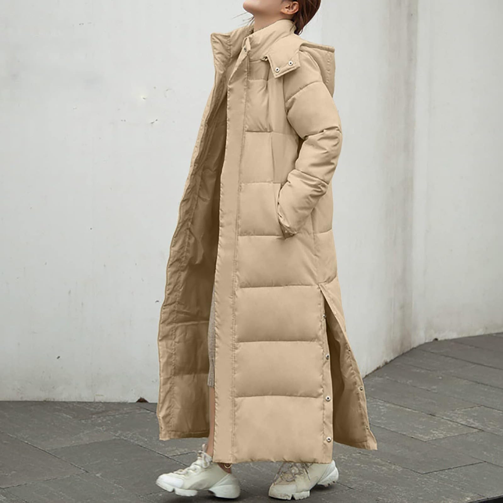 Chaqueta Mujer Abrigo Entretiempo Invierno Cazadora Plumiferos，Abrigo largo informal hasta la rodilla para mujer chaqueta gruesa con capucha y corte ajustado a la