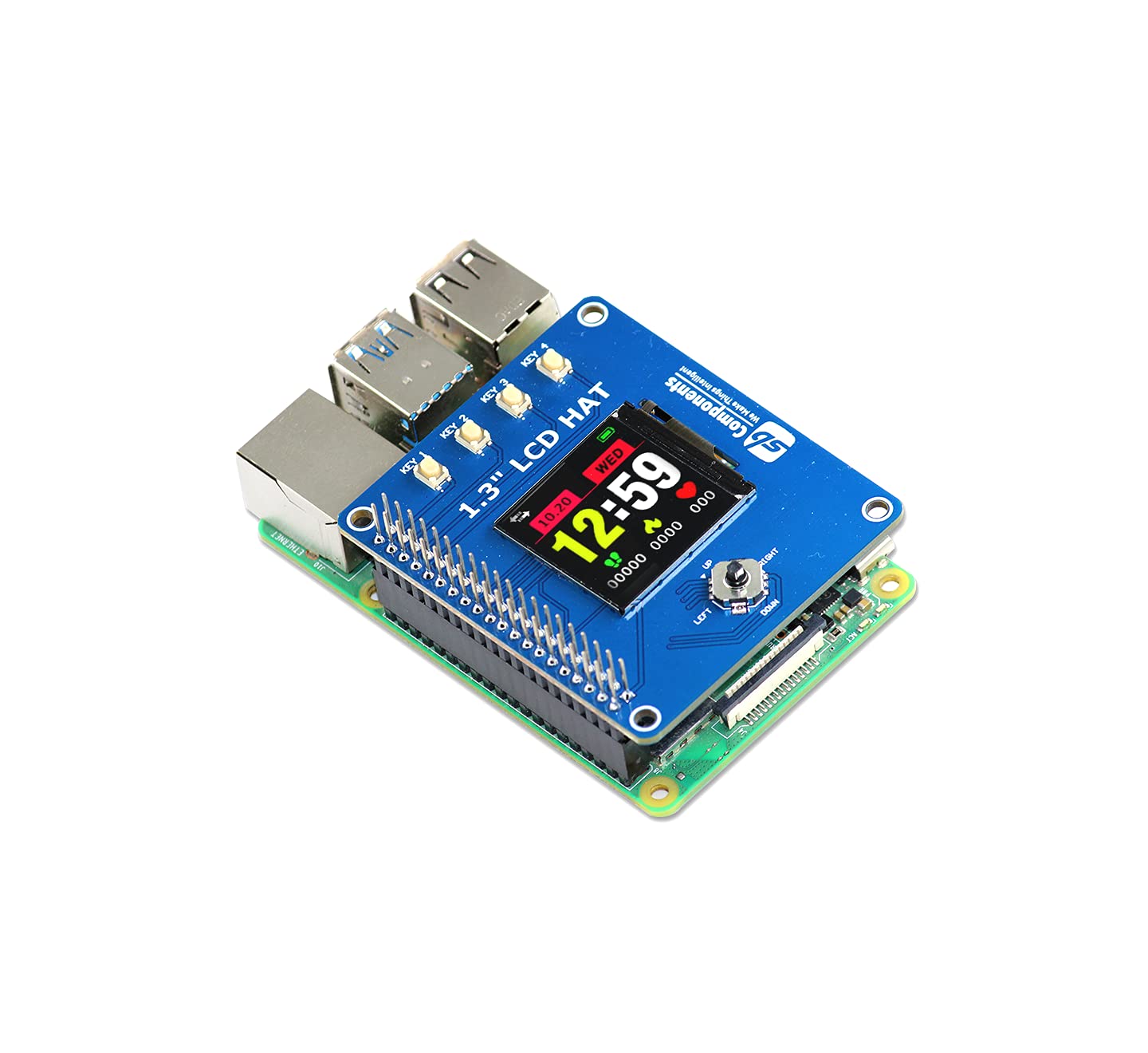 1.3inch lcd hat for raspberry pi 4b/3b+/3b/2b/b+/a+/zero and zero w, 1.3" lcd display, 240x240 resolution, 65k rgb colours expansion display module for raspberry pi