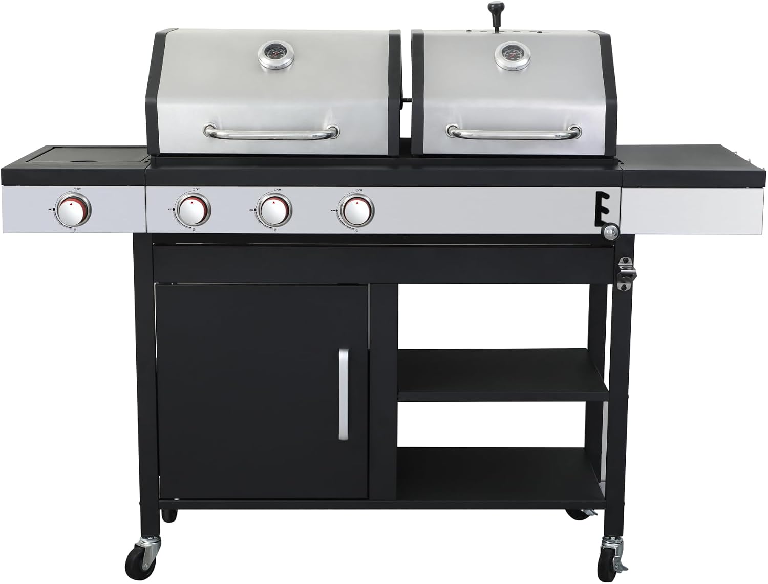 Woodland Grill BBQ - Dual Fuel BBQ, 3 Burner + 1 Side Burner, Storage ...