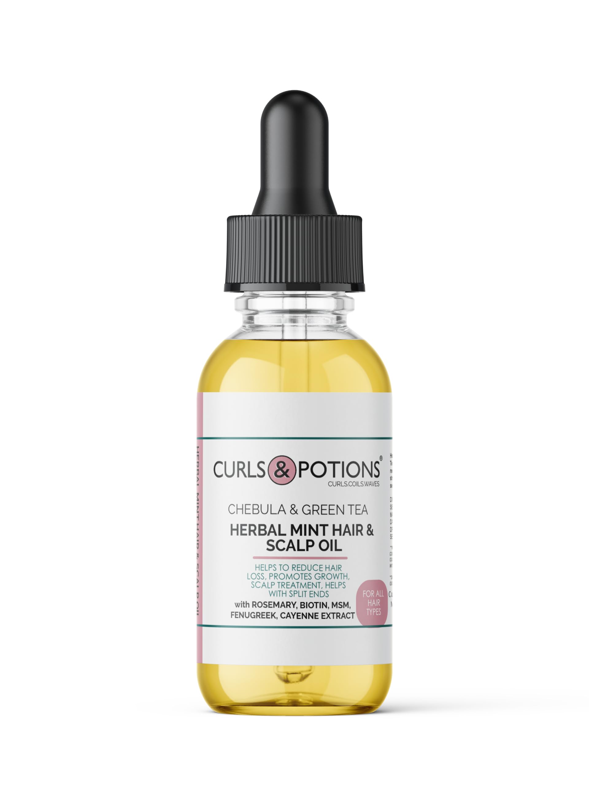 - Curls & Potions Herbal Mint Hair & Scalp Oil with Chebula & Green Tea with Biotin, MSM, Hair Growth Oil