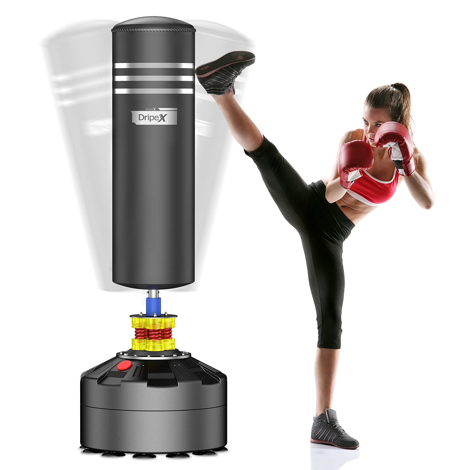 Dripex Sacco Boxe da Terra, Allenatore per Boxe Autoportante MMA con Base, Riempibile Sabbia 80 kg/Acqua 60 kg per Adulti Giovani (Base e Sacco Due Pacchi)