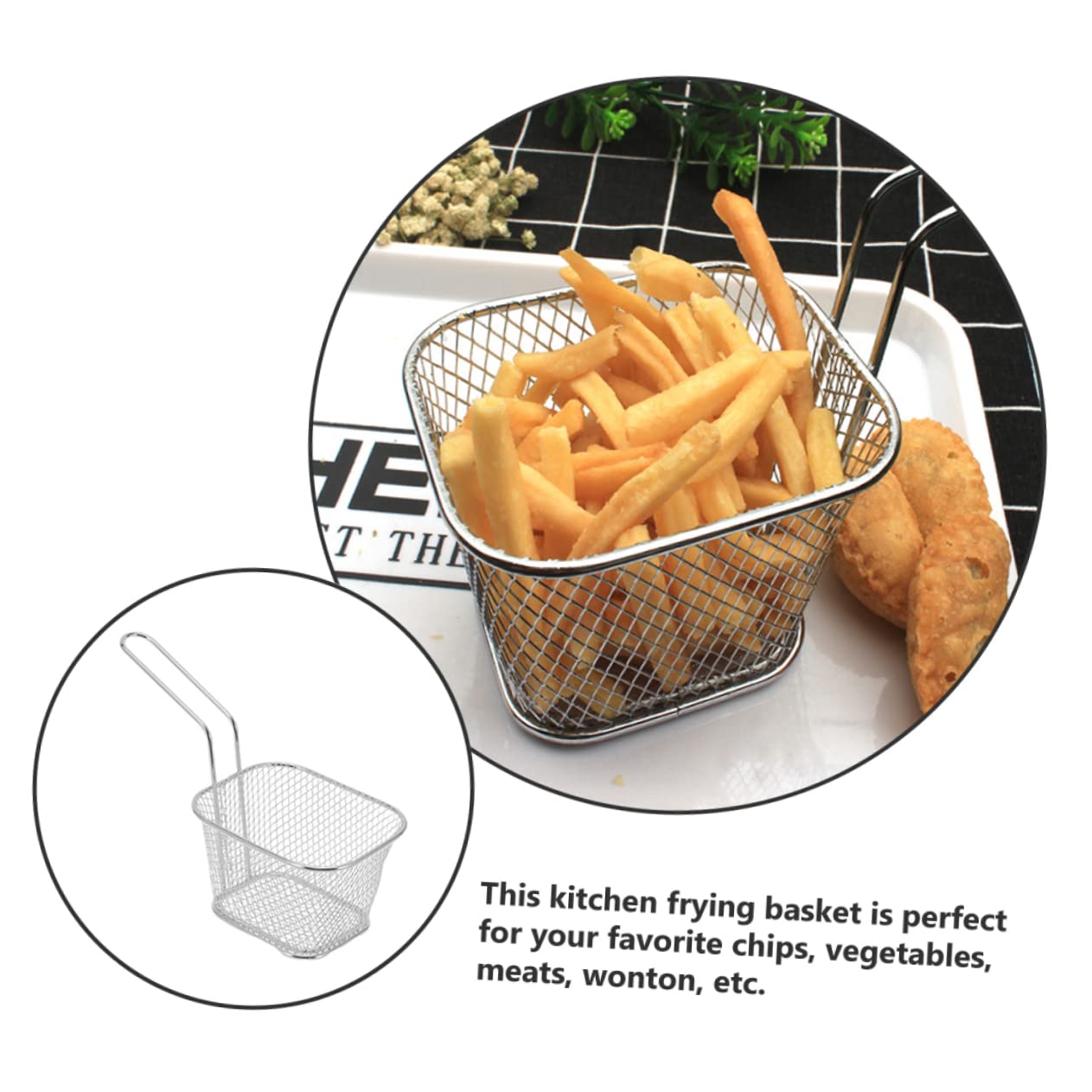 OUNONA 2piezas Cesta de Comida Frita Asa Cestas de Alambre Profundas y Pollo Frito Cocina