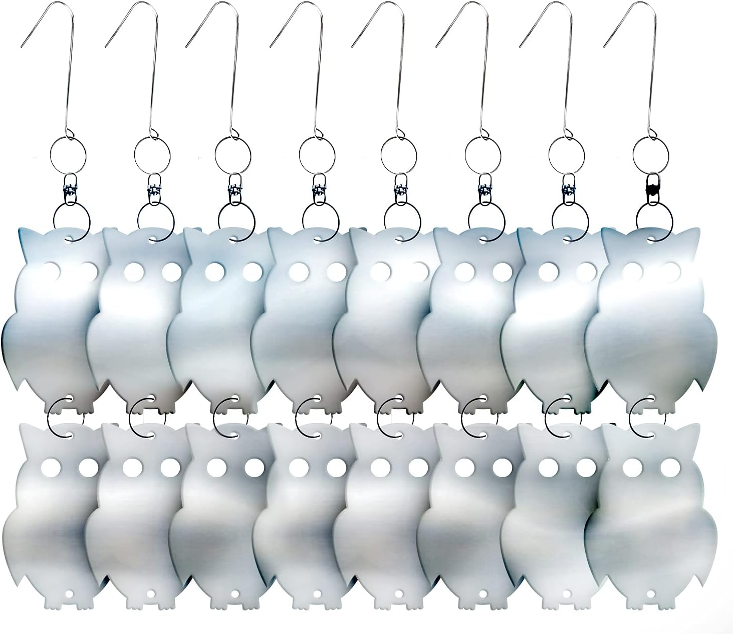 De-Bird Acrylic Reflective Owl Decoys - Sunlight-Activated Owl Reflectors to Scare Birds Away - Crow Deterrent for Patio & Garden - Outdoor Hanging Bird Scare Decoys - 8-Pack, Silver
