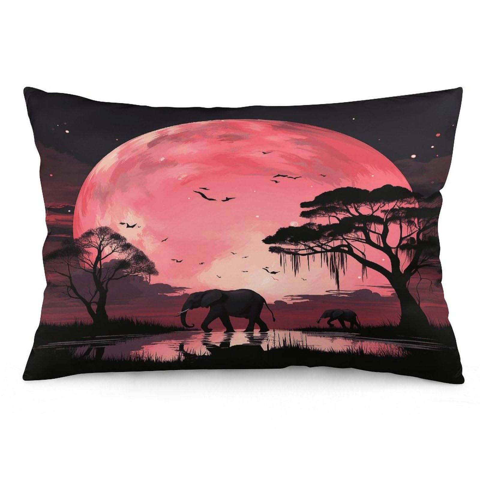 Pink Moon Elephant Throw Pillow Cover Soft Lumbar Pillow Covers with Zipper Breathable Rectangular Cushion Case Polyester Pillow Case Decorative Body Pillow Cover for Couch Bed