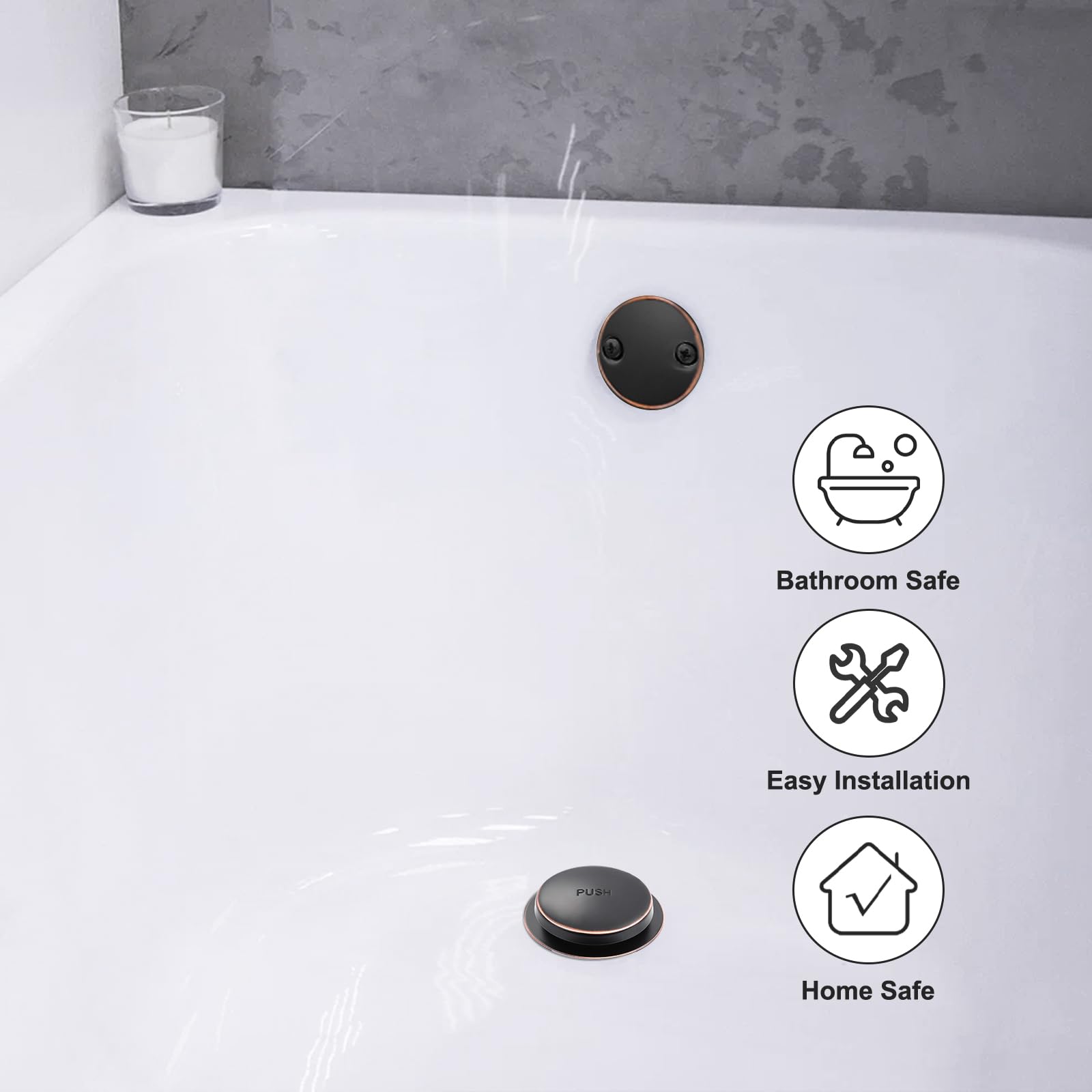 Kit de drenaje de bañera de bronce aceitado con placa frontal de desbordamiento de dos agujeros | Kit de repuesto para desagüe de bañera, montaje de conversión universal con roscas finas y gruesas, accesorios de baño