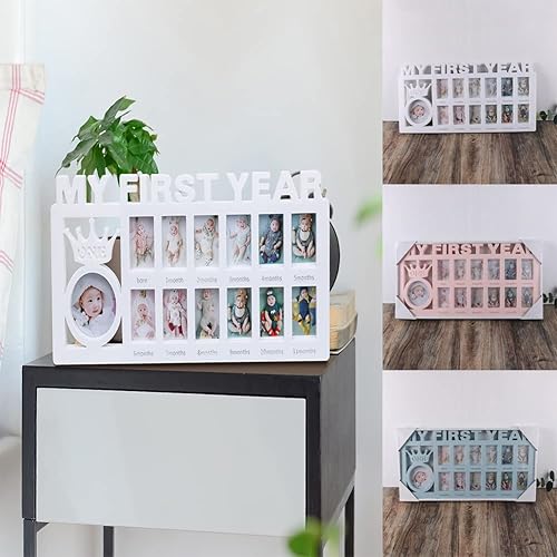 Miniatura 6 de TOBETOPTOOLER Marco de fotos para bebé recién nacido, 12 meses, marco de fotos de registro de crecimiento de mi primer año, marco de recuerdo de
