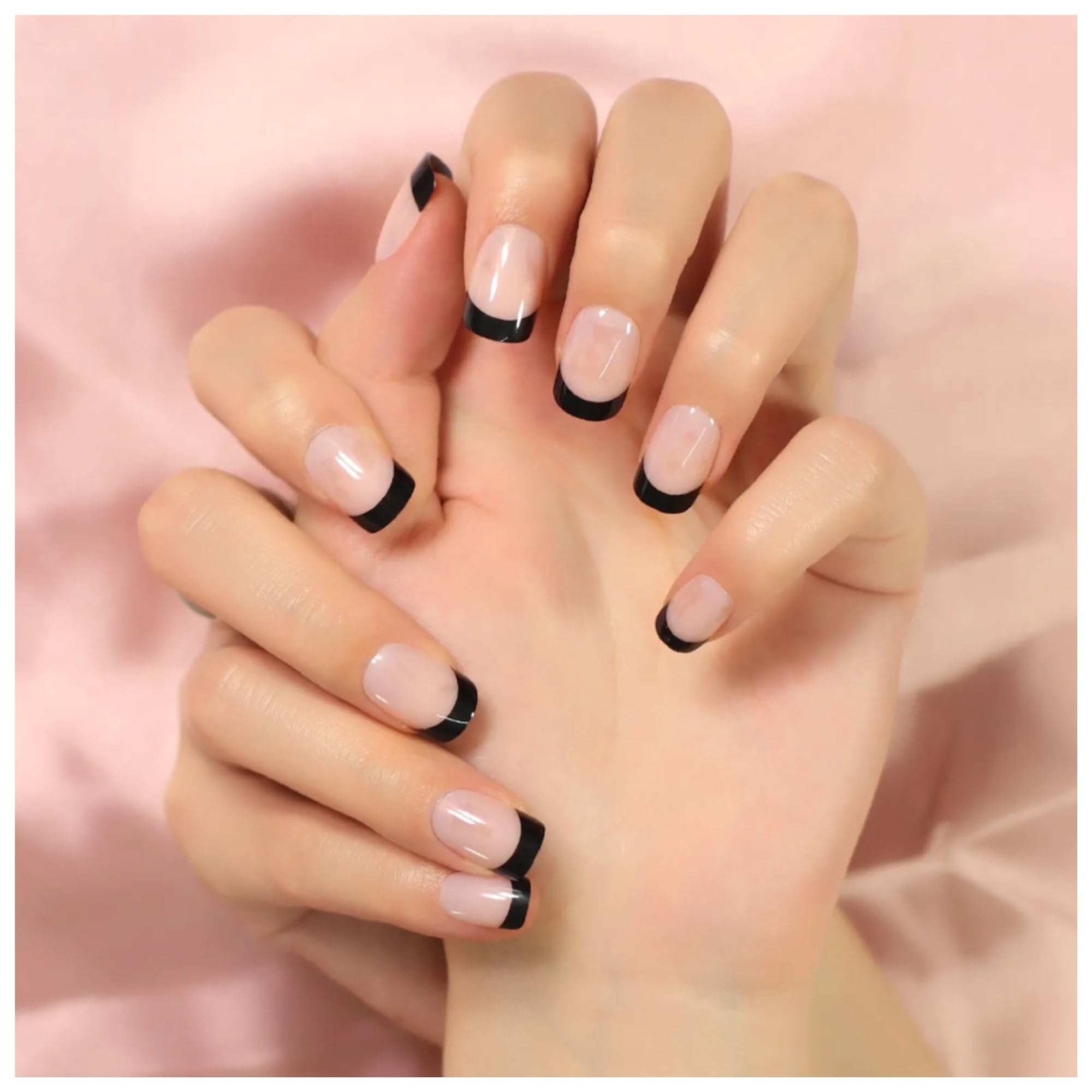 Bombshell Short Square Black French Style Artificial Nails | 24 Tips-image-11