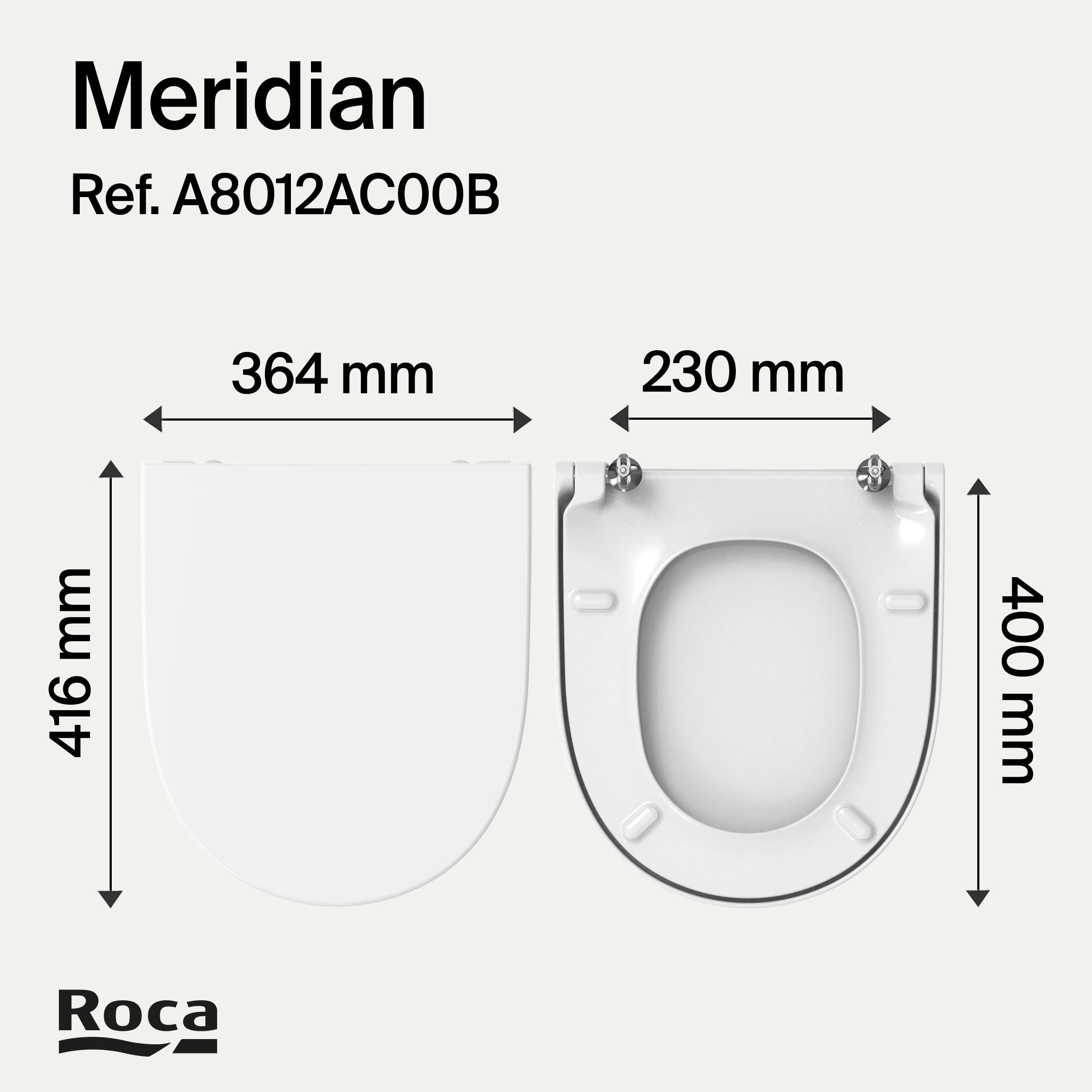 Roca Meridian - Tapa y asiento de Supralit para inodoro compacto con caída amortiguada, tapadera de WC original con ajuste perfecto, recambio de tapa de váter resistente, blanco, A8012AC00B