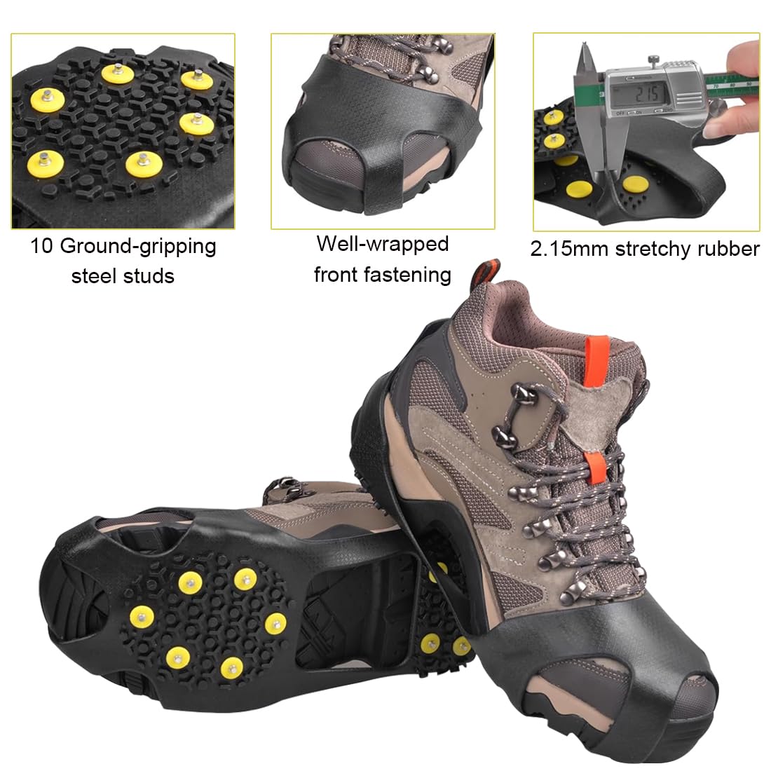 WeddHuis Crampons Antidérapants Remplaçables pour Chaussures, Grips à Glace, Pointes en Acier Inoxydable pour Neige et Glace, Randonnée et Marche en Hiver (Taille:L)