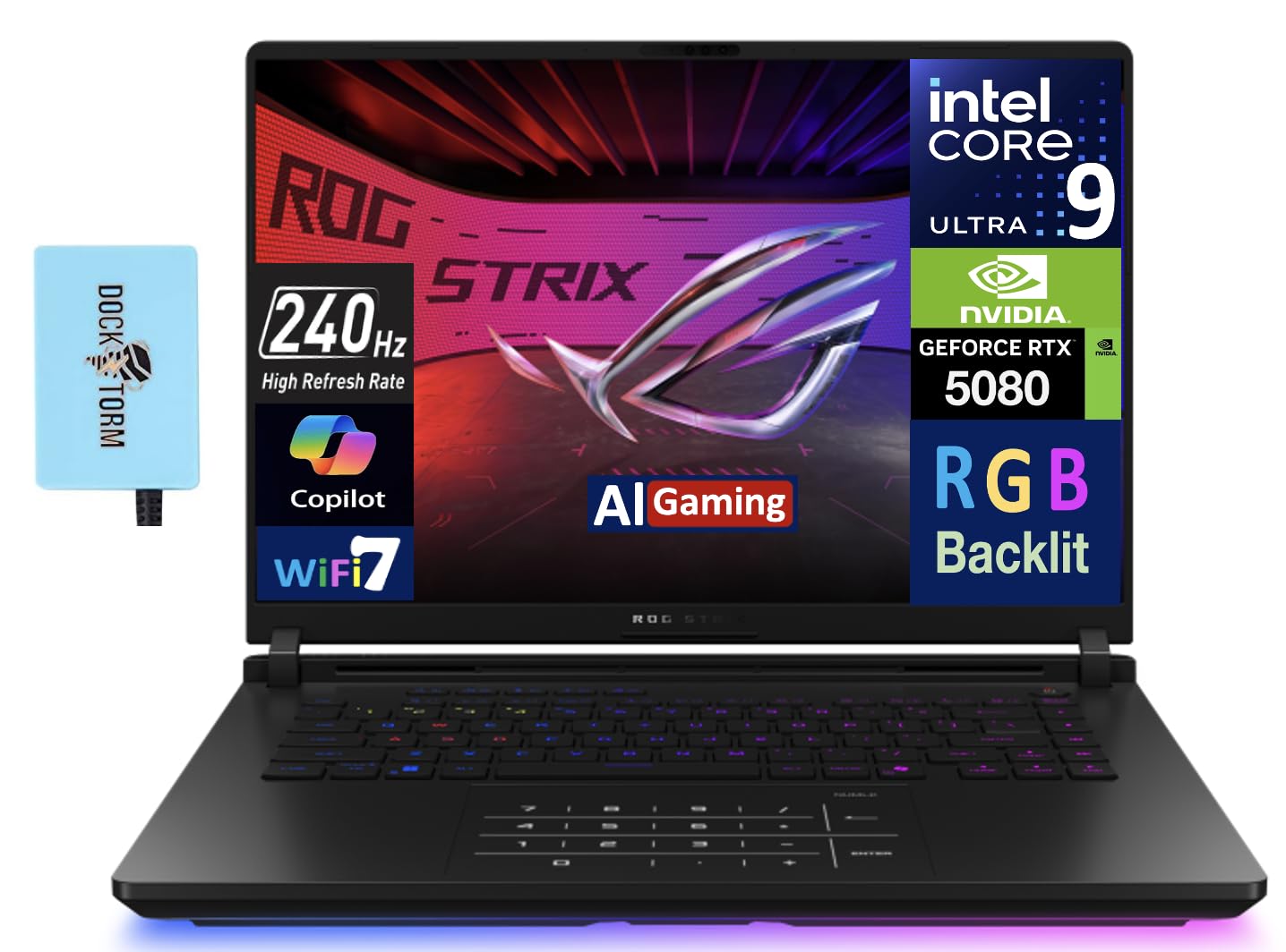 ASUSROG Strix Scar 16 AI Gaming Laptop, 16.0" 240Hz Mini LED WQXGA Display (Intel Ultra 9-275HX, GeForce RTX 5080 16GB, 32GB DDR5, 2TB SSD, RGB KB, 2 Thunderbolt 5, Win 11 Pro) w/Hub