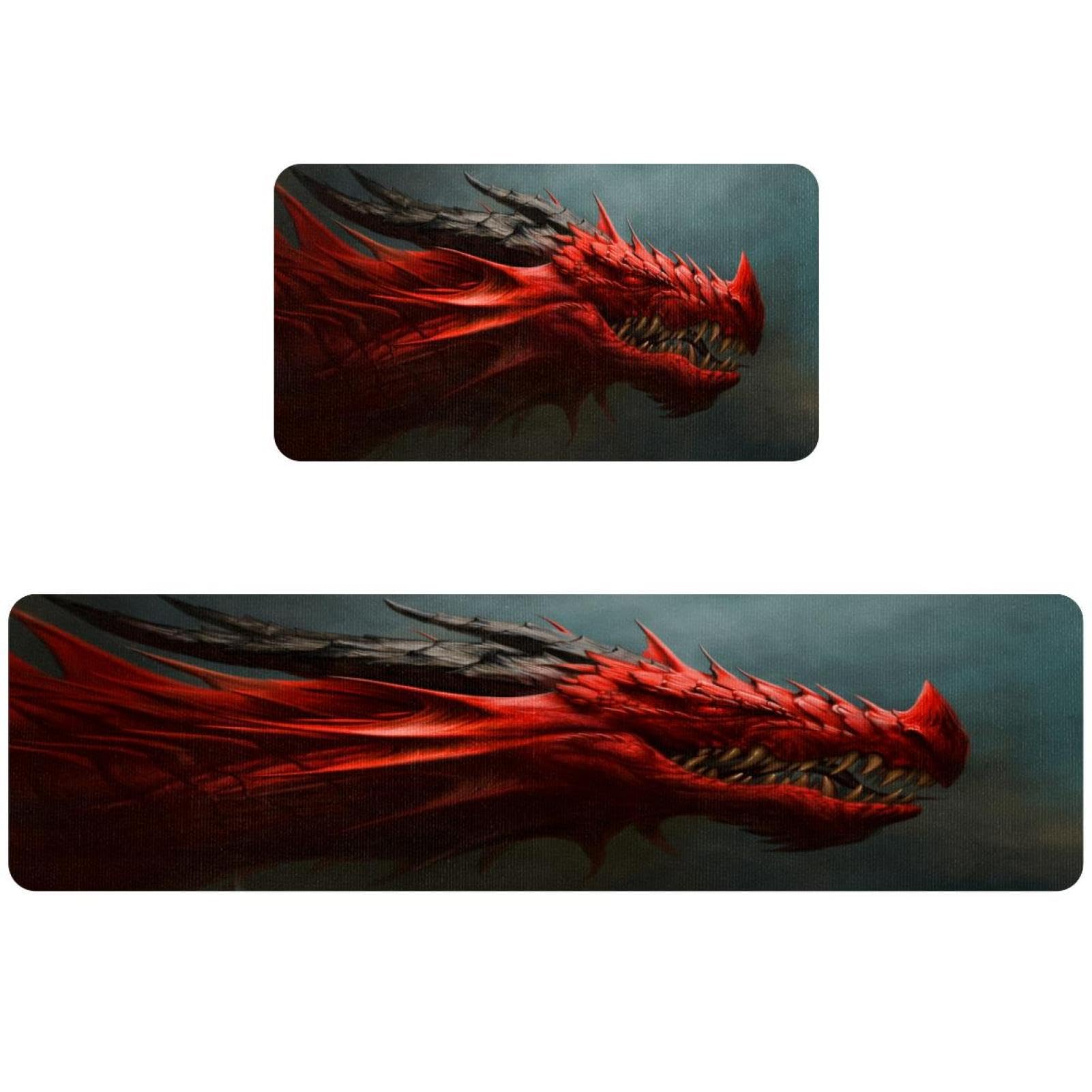 Tapete de cocina de dragón rojo VAPOKF con dos piezas antideslizantes