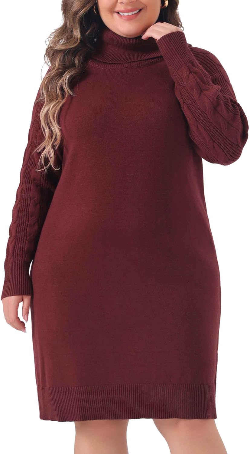 Agnes Orinda Plus Size Sweaters for Women Long Sleeve Turtleneck Warm Pullover Mini Sweater Dresses - Image 2