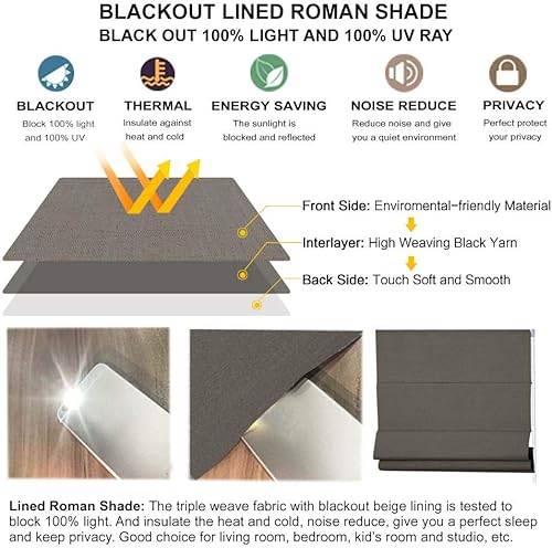 Miniatura 8 de Artdix Persianas romanas para ventana, 58 pulgadas de ancho x 60 pulgadas de alto, cortinas opacas de tela térmica sólida, hechas a medida, para