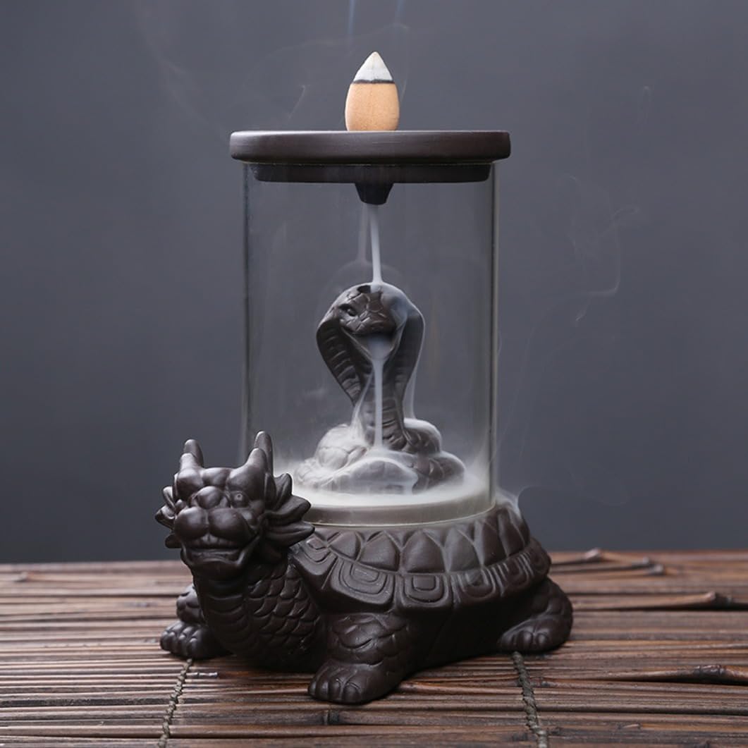 Windproof Dragon Turtle Incense Burner,Purple Sand Ceramic Backflow Incense Holder Creative Snake Wukong Smoke Incense Burner Home Decoration (Snake)