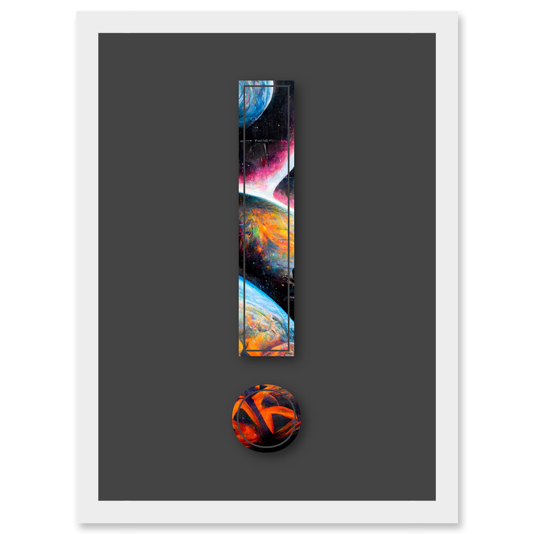 Wee Blue Coo Symbol ! Exclamation Mark Point Bright Planets Decorative Graffiti Mural Alphabet Initial Stencil Artwork Framed Wall Art Print A4