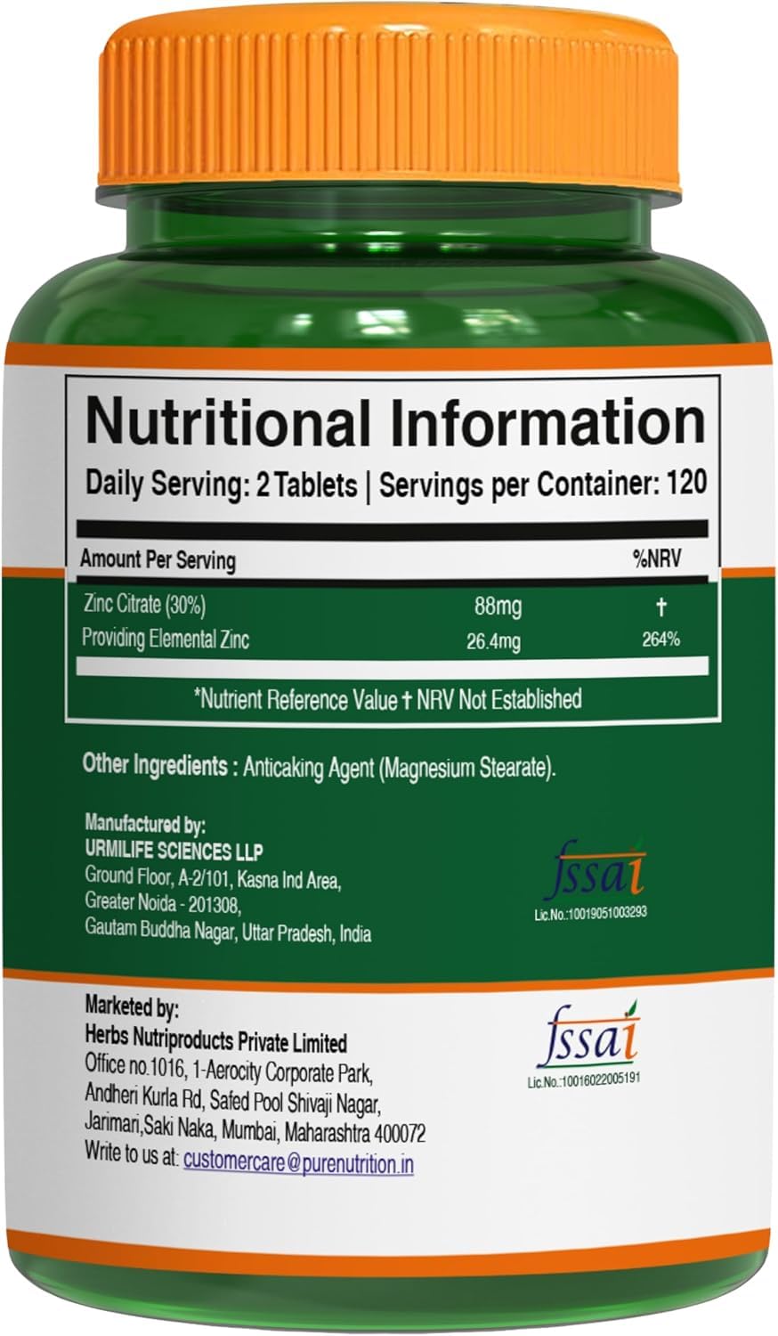 Pure Nutrition Zinc Citrate 26.4 mg | 240 Veg Tabs | Highly absorbable Zinc Citrate Supplement to Support Skin, Eye and Immune Health* — Amazon image 3
