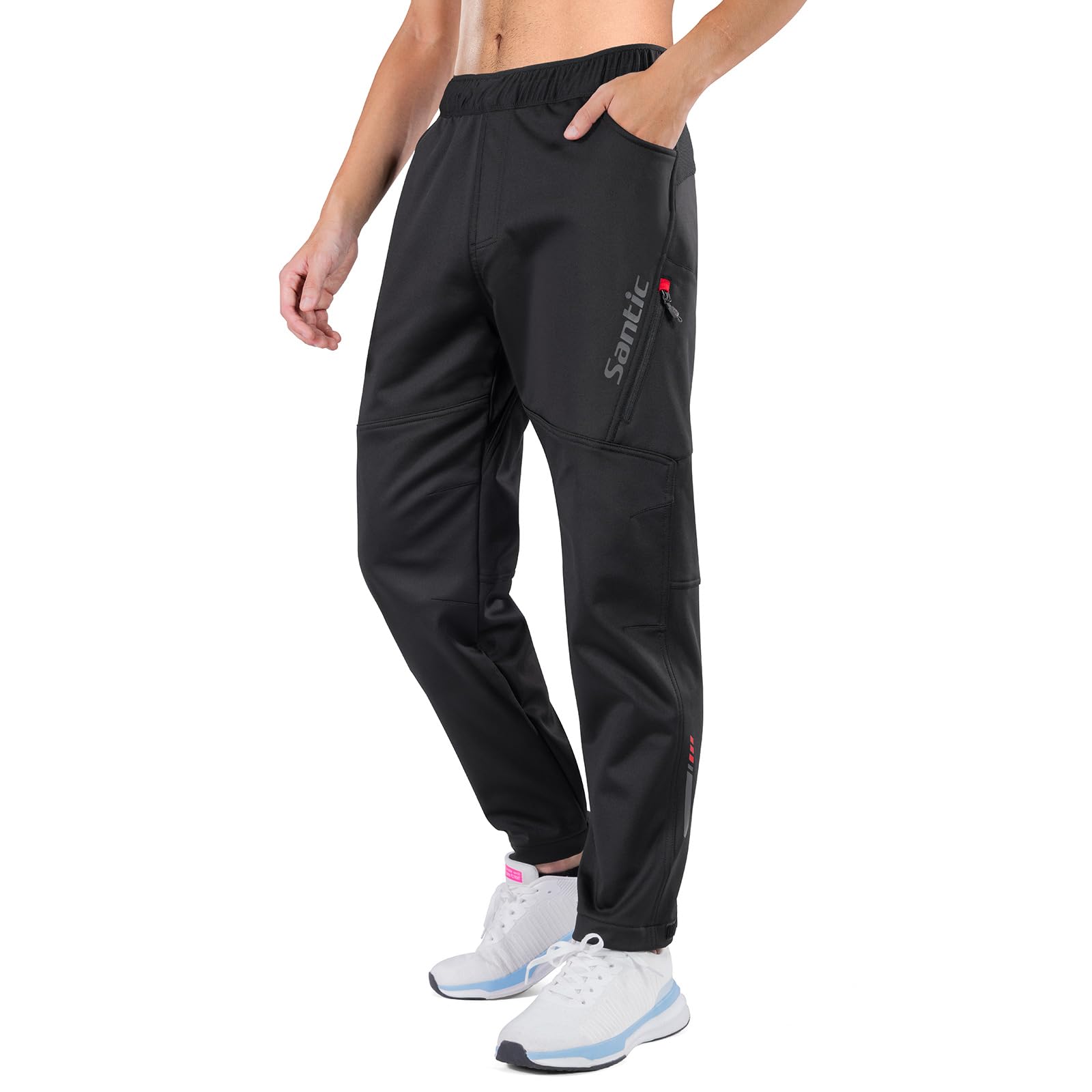 Santic Herren Fahrradhose Lang Radlerhose Atmungsaktiv Thermo Fleece MTB Hosen Winter Verdickte Laufhose Sporthose für Outdoor Radfahren