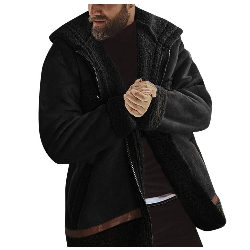 Pan Hui Men's Lined Fleece Hoodie Jacket Heavyweight Quilted Fleece Hooded Warm Coat Winter Parka Jacket Winter Outwear