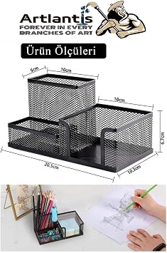 Desktop Metal Pen Holder Set 3-Piece Combo 1-Pack Mesh Perforated Black Pen Holder Attaché Paper Holder Earring Organizer