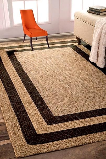 Giya Rugs 3 Handmade Natural Jute Cotton Natural Fibers Floor/Door Mat Rugs Furnish Décor Striped Rectangular Design Carpet for Bedroom Living Room Size(4×6) Feet