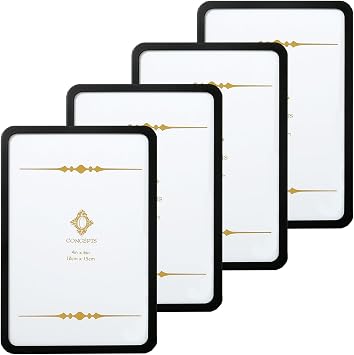 Concepts Set Of 4-4x6 Classic Rounded Corner Black Metal Picture Frames for Family Photos - Elegant Wallhung and Tabletop Decor