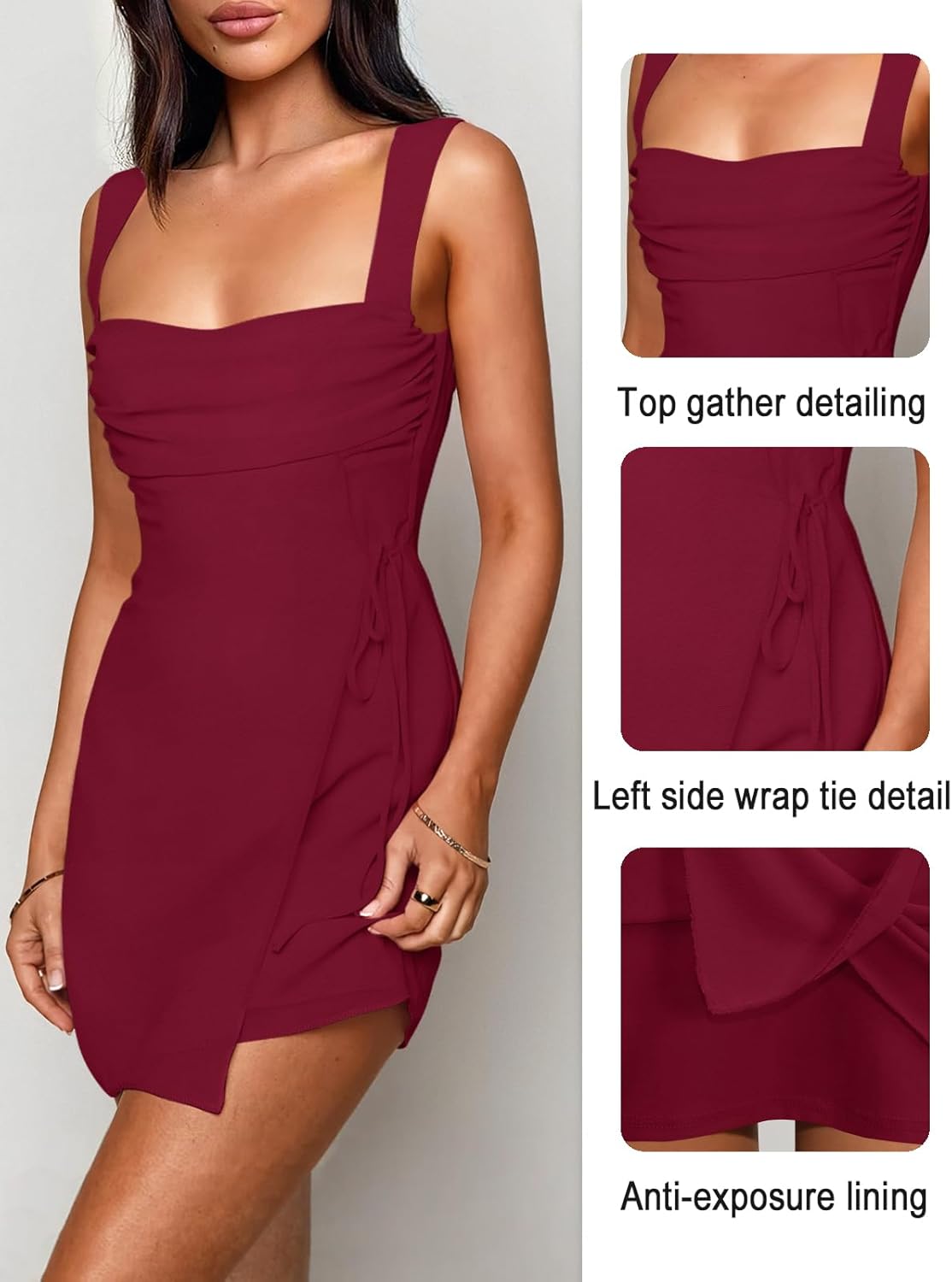 Women's Sexy Ruched Mesh Midi Short Dresses for Women Square Neck Fitted Elegant Club Party Cocktail Dress - Image 4