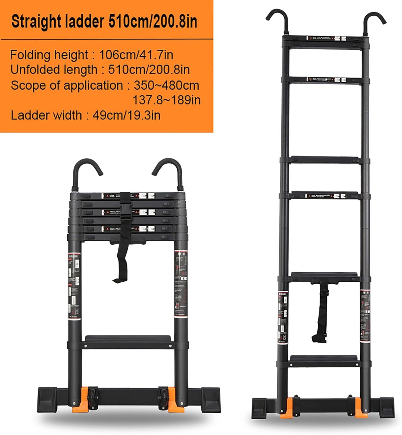 Aluminum Extension Ladder, Portable Extension Folding Ladder, Multi-Purpose Compact Ladder for Household Or Outdoor Work, 220lbs Max Capacity for Home, Outdoor, RV