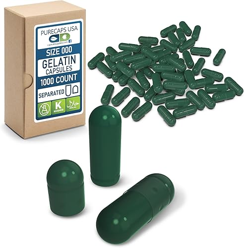 Purecaps USA - Cápsulas vacías de gelatina verde tamaño 000 - Disolución rápida y fácilmente digerible - Sin conservantes con ingredientes naturales