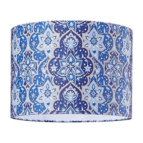 Lámpara de Tambor de Estilo Indio Tradicional en Azul Marino y Dorado Cover