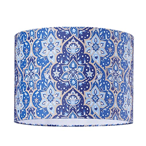Abat-jour tambour de style indien traditionnel de 10 pouces en bleu marine et or saisissants par Happy Homewares