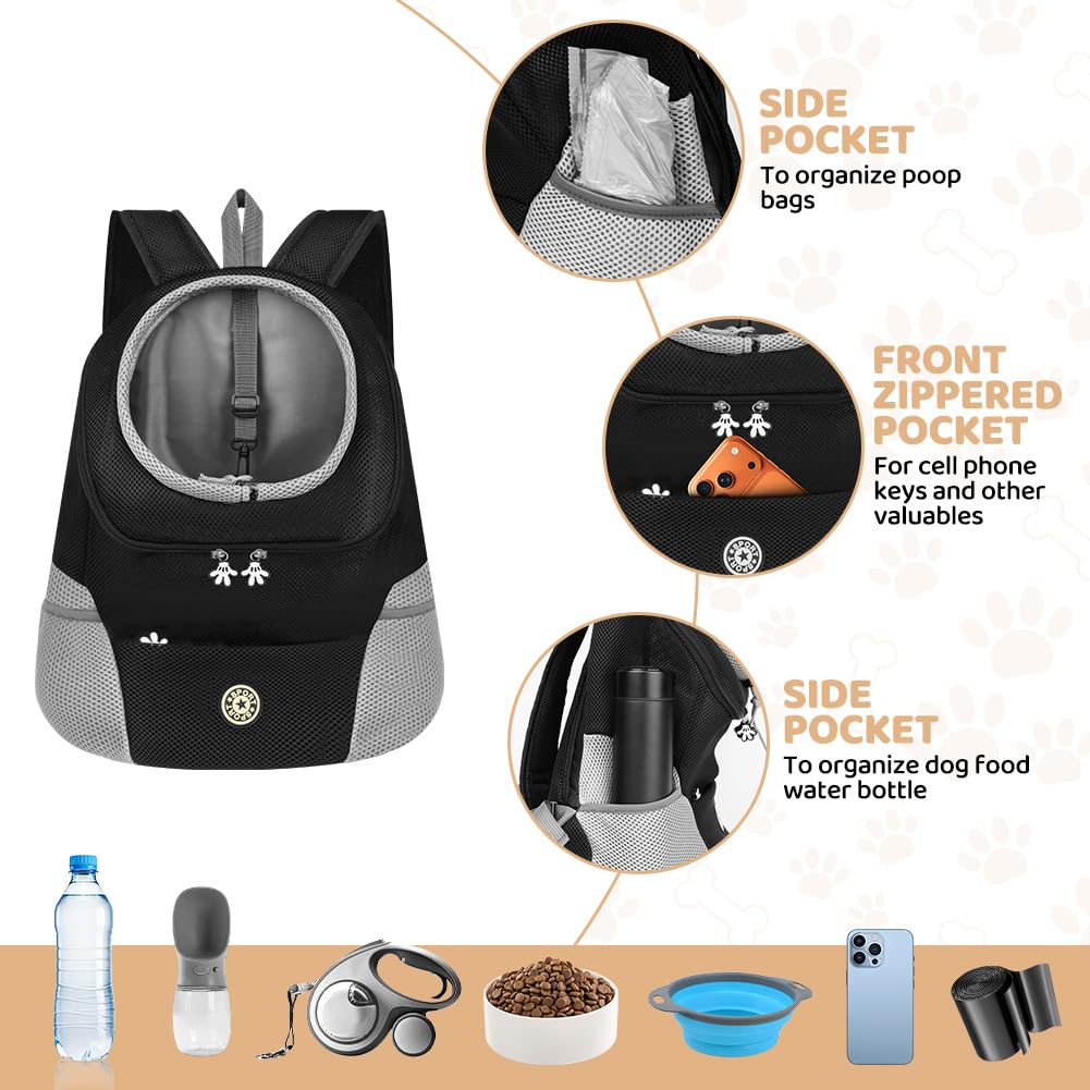 Zaino per Cani e Gatti Regolabile 6-9 kg Traspirante Portatile con Tasche Frontali