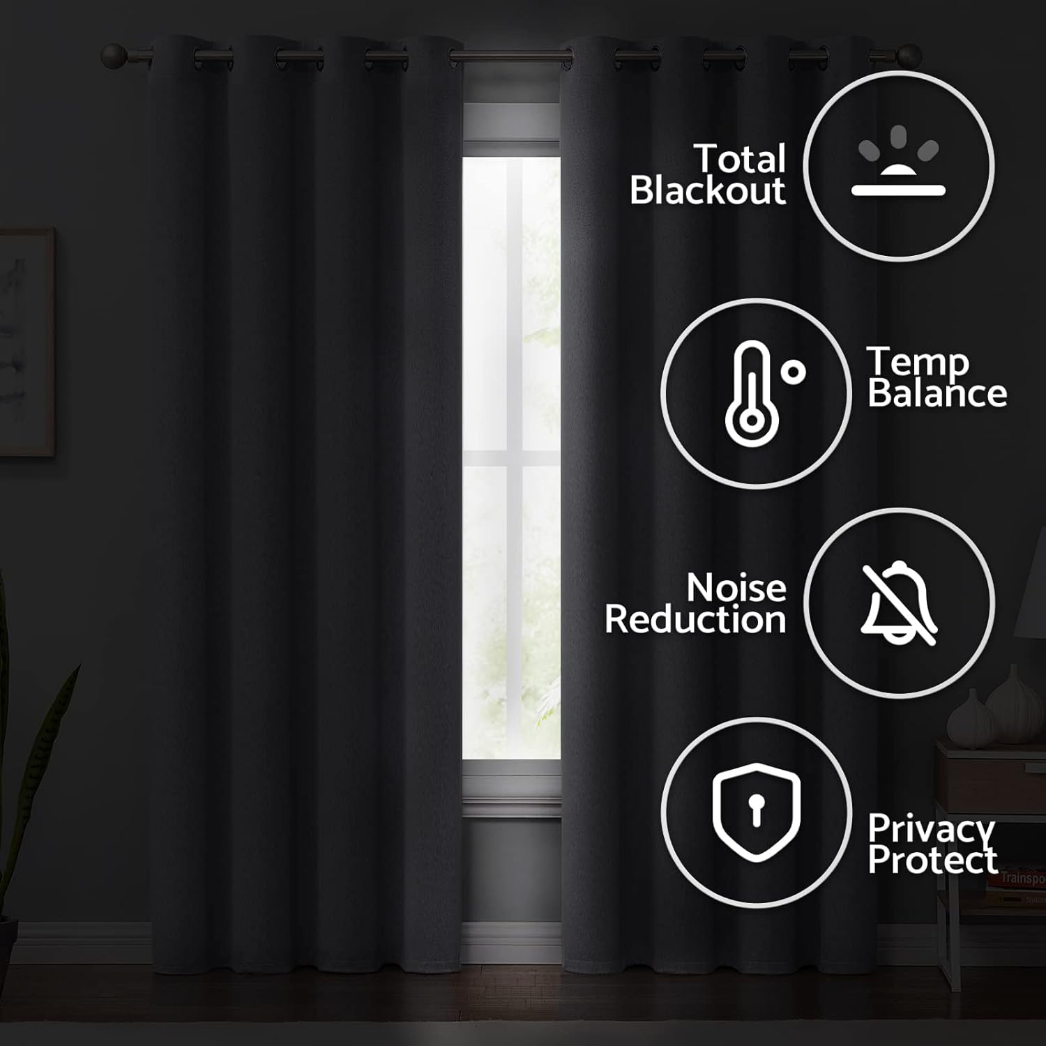 Melodieux 100% Blackout Curtains for Bedroom, Thermal Insulated Noise Reducing Linen Grommet Window Drapes for Living Room and Nursery, Grey, 50 x 84 Inch Length, 2 Panels
