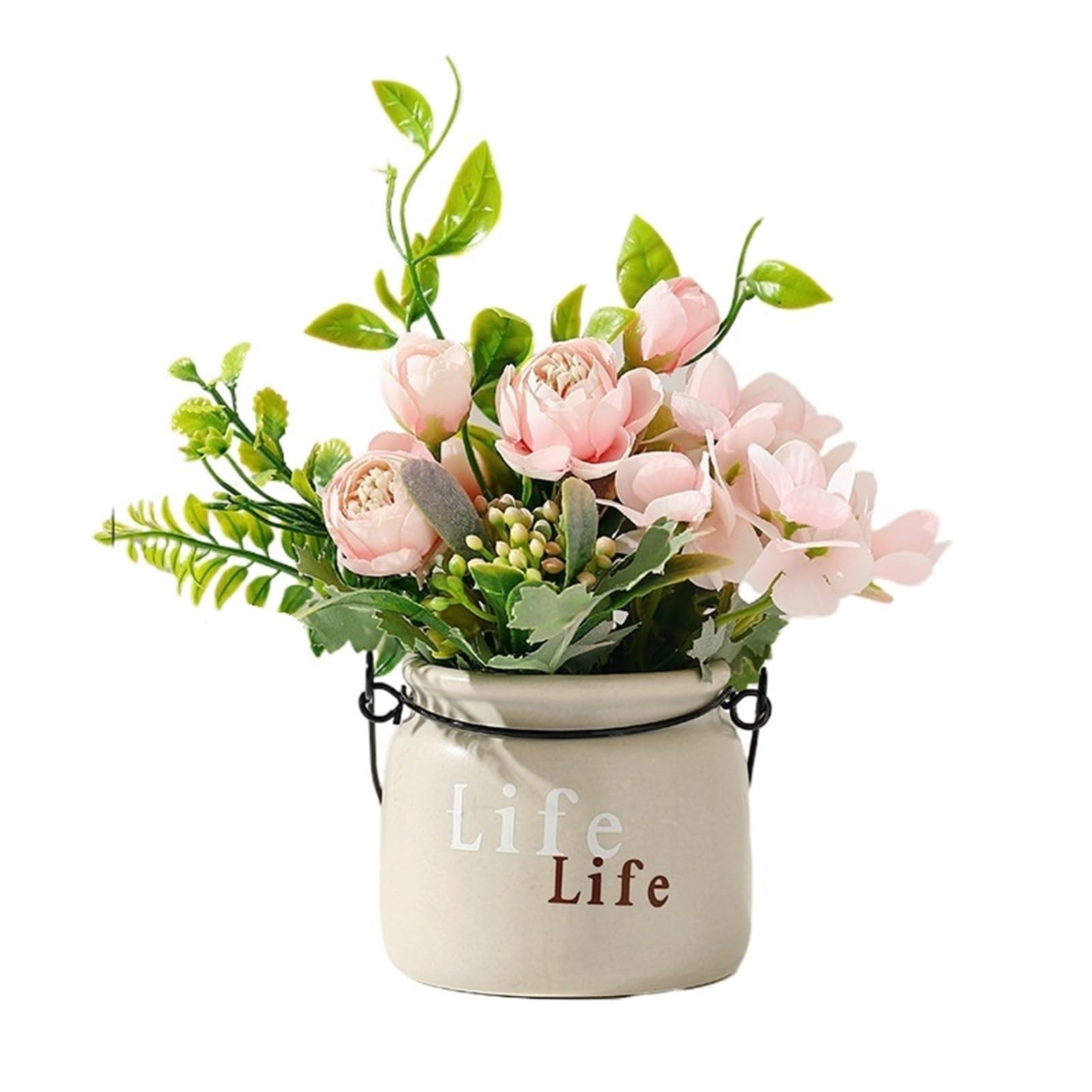 FORVEXILLA Artificial Sunflower Arrangement Ceramic Pot Fake Floral Ornament Decor Greenery