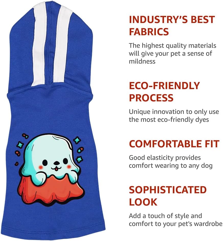 Halloween Dog Ghost Dog Shirt with Hoodie - Boo Ghost Dog Hoodie - Art Print Dog Clothing - Gray White, M