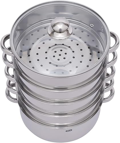 Miniatura 6 de Vaporizador de alimentos multiusos de 5 niveles de acero inoxidable con tapa, olla para cocinar verduras y cocinar al vapor de 11.0 in11 pulgadas,