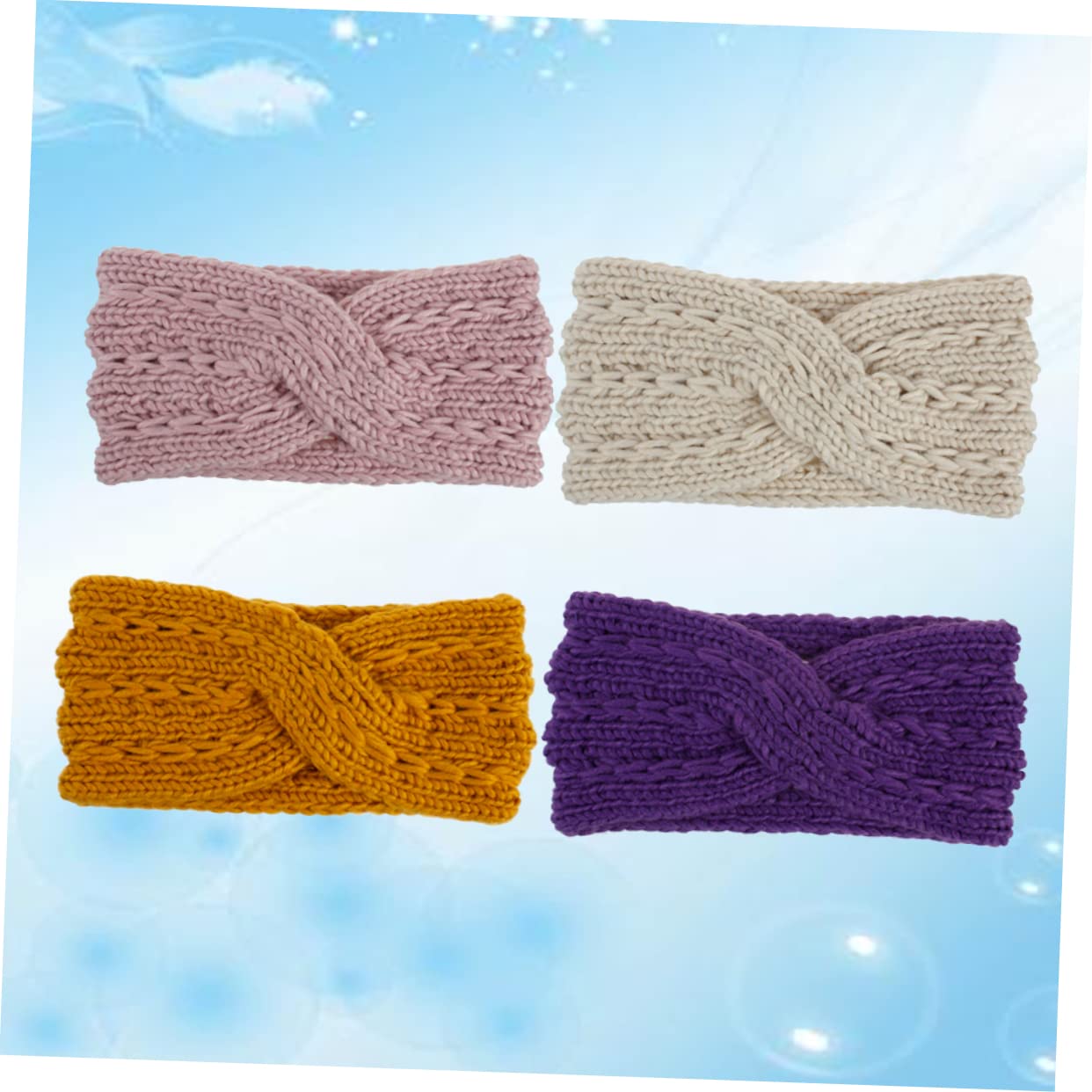COLLBATH Chic Wool Yarn Headband Set of 4 Cross Patterned Hair Bands Handmade Warm and