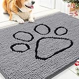 Smiry Dog Door Mat for Muddy Paws, Absorbent Dirt Trapper Non Slip Quick Dry Washable Chenille Mat for Mud Dogs, Entry Rug for Indoor and Outdoor (30x20 Inches, Grey)