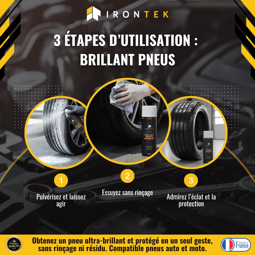 Lucidante Pneumatici Spray - IRONTEK - 500ml | IT247 | Alta Brillantezza | Protezione Lunga Durata | Anti Invecchiamento | Senza Aloni