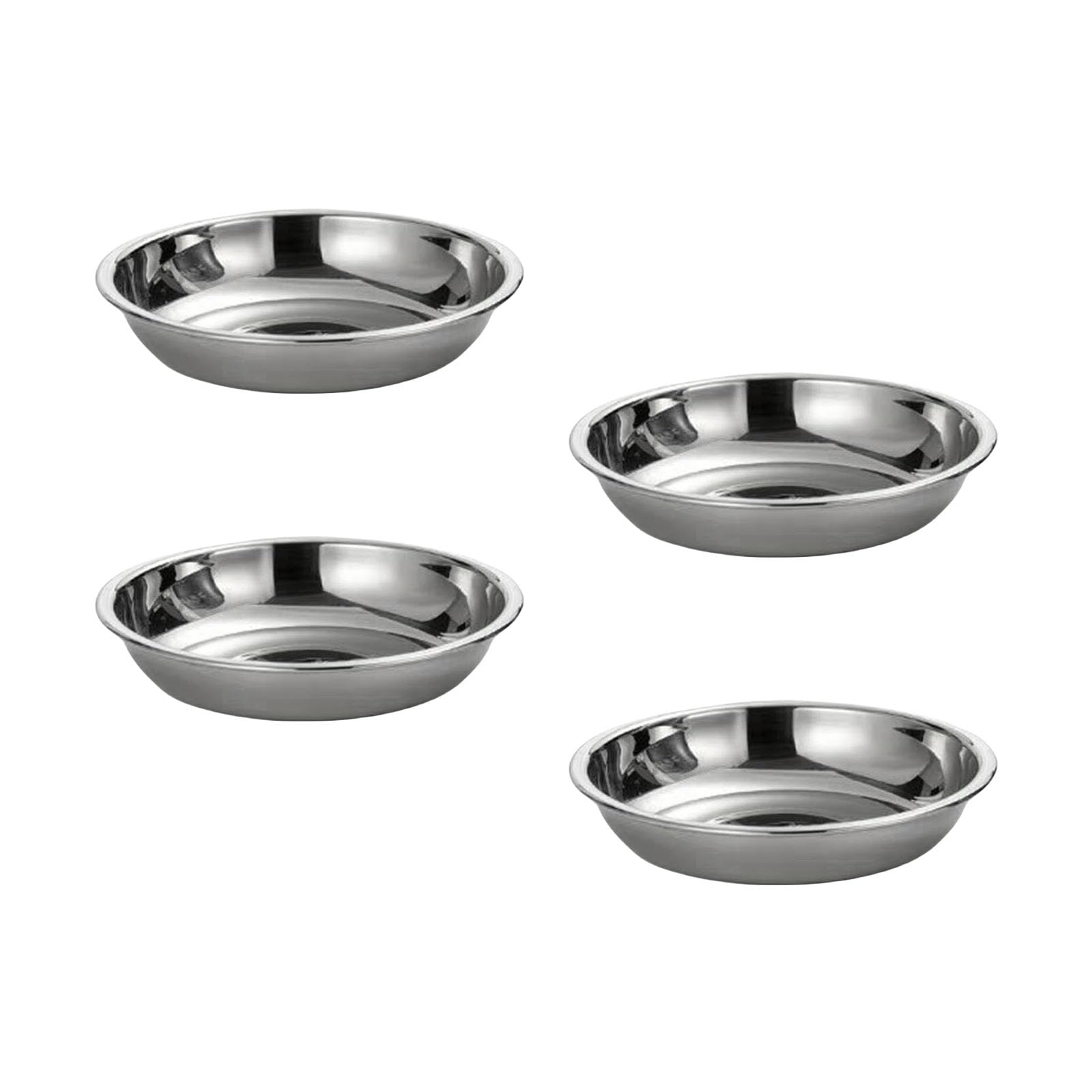 PURPLELILY 4Pcs Stainless Steels Serving Dishes Round Sauce Dipping Bowl Fruit Dessert Plate Serving Tray Flat Plate Dinnerware Seasoning Cups