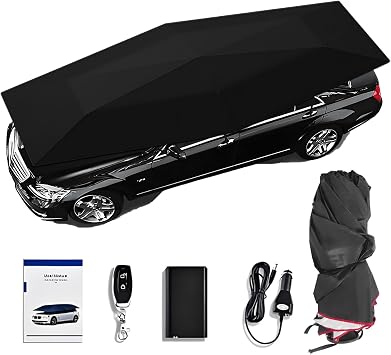 Universal Car Tent, Fully Automatic Mobile Carport Canopy, Extra Large Coverage,Remote Control Anti-UV Sun Shade Shelter for Trucks SUV Sedan Black-15ft