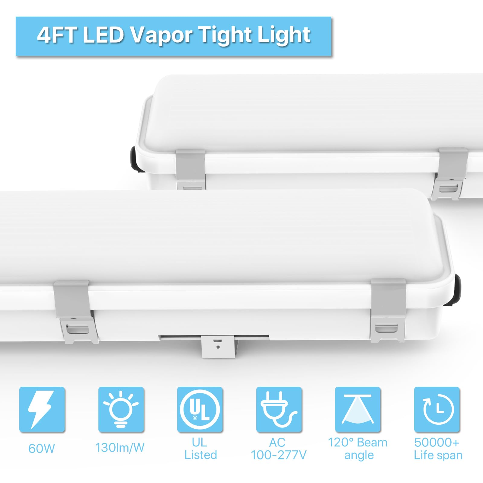 HYPERLITE 60W 4FT LED Vapor Tight Light Fixture, 7800LM