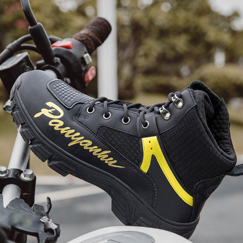 Stivali Moto Uomo,Unisex Scarpe Moto,Competizioni Professionali Stivali Motociclista,Stivali Touring Moto,Protezione Caviglia,Rinforzi in Gomma,per Ciclismo,Avventure Fuoristrada