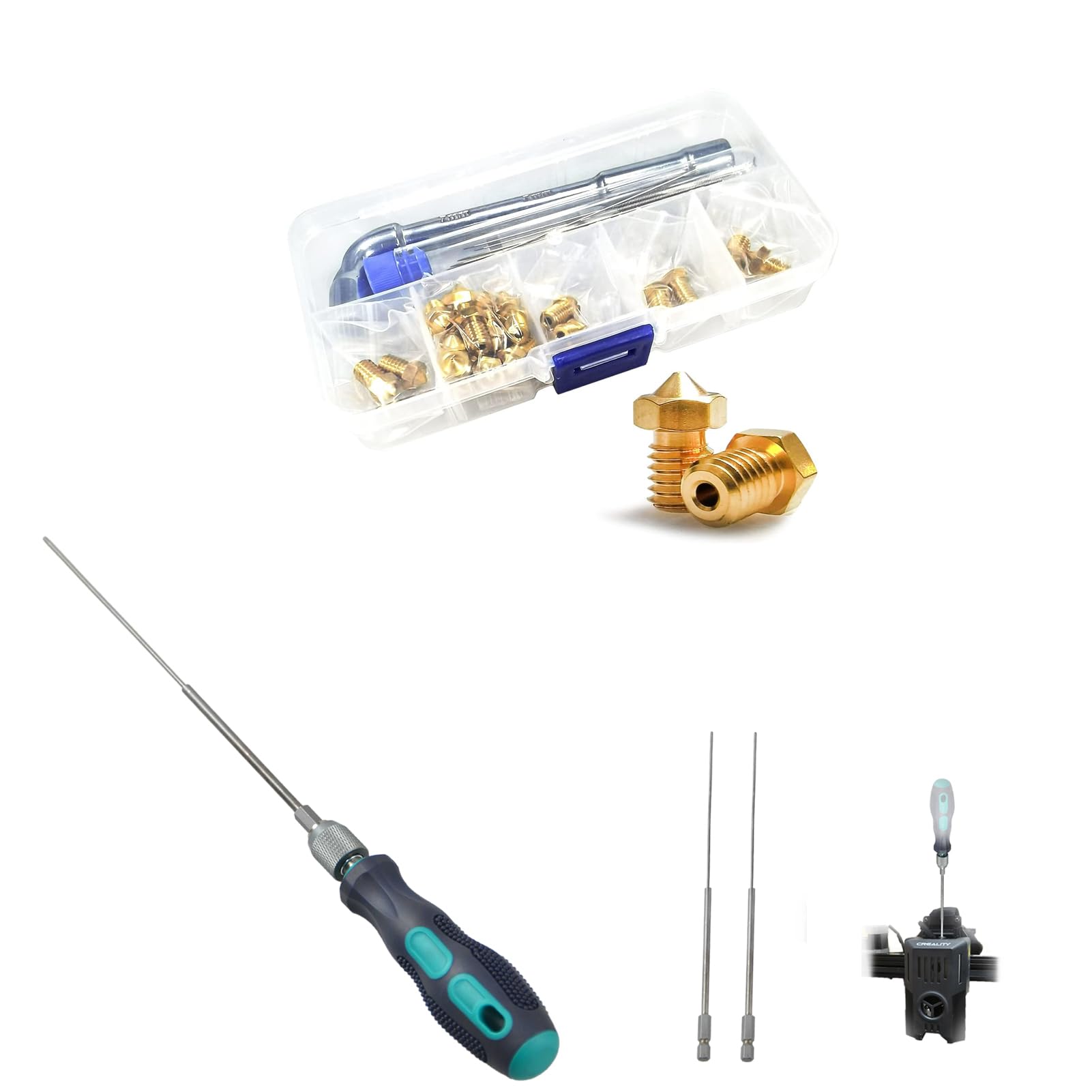 Nozzles 22 pcs 3D Printer Extruders Brass Nozzles for V5-V6 3D Printer, Φ1.7mm L200mm Prolong Throat Piercing Needle 3D Printing Tool for Any 1.75mm Nozzles