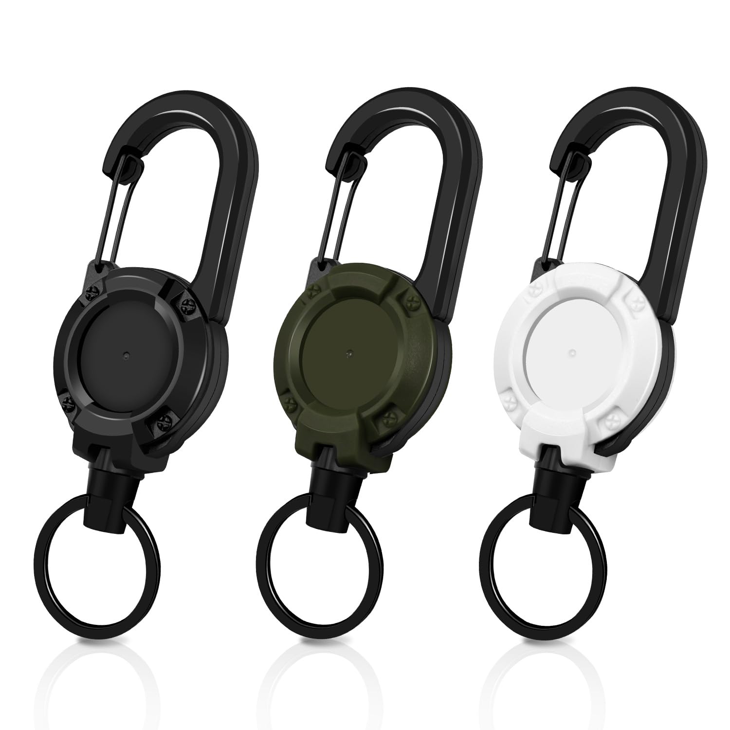 Retractable Keychain 3 Pack, Heavy Duty ID Badge Holder Reel, Multitool Carabine Key Holder for Keychain, Badge Holder with 25.6" Steel Retractable